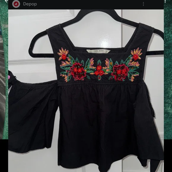 ZARA Black Embroidered Off-Shoulder Top 269 - Picture 2 of 11